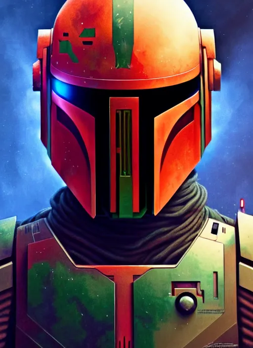 Prompt: symmetry!! portrait of boba fett, sci - fi, tech wear, intricate, elegant, highly detailed, digital painting, artstation, concept art, smooth, sharp focus, illustration, art by artgerm and greg rutkowski and alphonse mucha