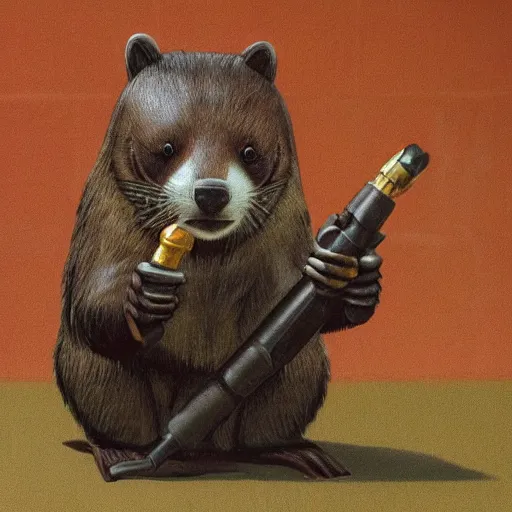 Prompt: soviet russian beaver holding a drill hyper realistic