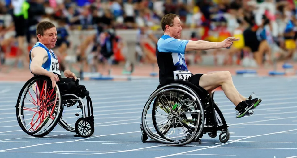 Image similar to man on a wheelchair competing in the 1 0 0 meter dash