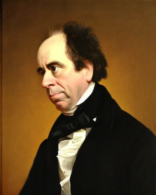 Prompt: upper body portrait of united states president franklin pierce, paul giamatti!! portraying, paul giamatti, oil on canvas, 1 9 th century american romanticism, detail