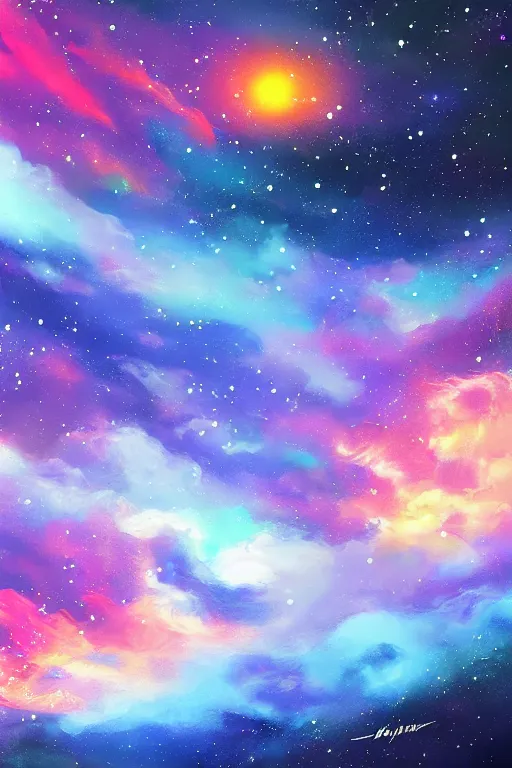 Image similar to digital painting beautiful glossy art cosmic sky