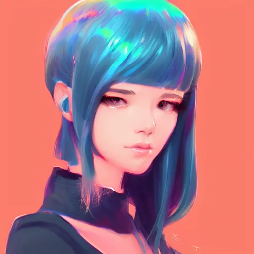 Prompt: portrait, cyber princess, matte print, pastel neon, digital art, cute, digital painting, very very very very elegant, pixiv, by Ilya Kuvshinov and artgerm and Ross Tran, daily deviation, masterpiece portrait, trending on artstation, IAMAG