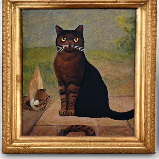 Prompt: a cat painting restored like the ecce homo jesus painting