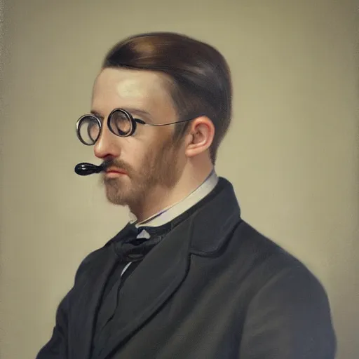 Image similar to detailed and realistic portrait painting of gentleman with monocle