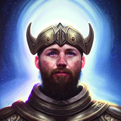 Prompt: ( hyperrealistic portrait of a war cleric in an armor full of runes, the background is decorated with a starry sky ) by noah bradley, photorealistic, dynamic lighting, very detailed faces, trending on artstation, wallpaper, dream, 4 k, award winning, lovely pastel colors, ethereal, elegant