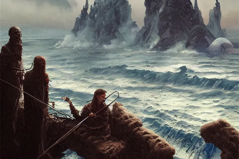 Image similar to smoke on the water, extremely detailed painting by gerald brom and and greg rutkowski