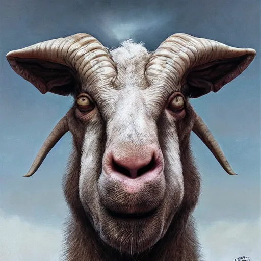 Image similar to vladimir putin, anthropomorphic bald prehistoric goat, vladimir putin hybrid, toothless, horror, macabre by donato giancola and greg rutkowski and wayne barlow and zdzisław beksinski, realistic face, digital art