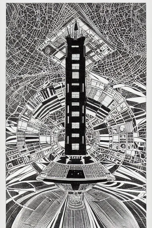Image similar to a black and white drawing of an ancient future japanese temple international space station, bioluminescence, a detailed mixed media collage by hiroki tsukuda and eduardo paolozzi and ernst haeckel, intricate linework, sketchbook psychedelic doodle comic drawing, geometric, street art, polycount, deconstructivism, matte drawing, academic art, constructivism