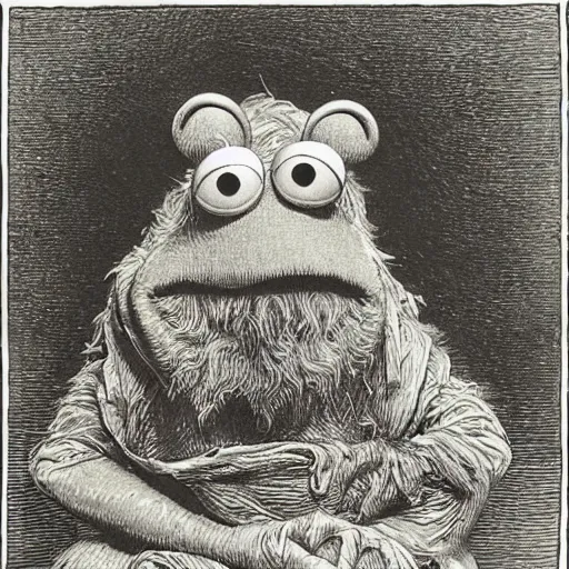 Image similar to Kermit the Frog by Gustave Doré