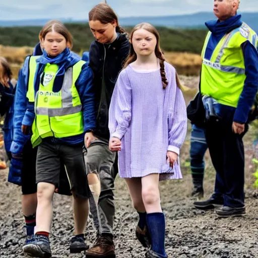 Image similar to greta thunberg cuddling a coal fired power station