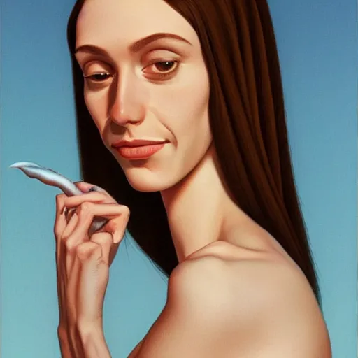 Prompt: a beautiful portrait of a sickly thin young woman with extremely thin brown hair by greg hildebrandt