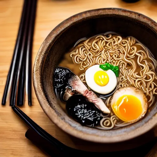 Image similar to rat in japanese ramen bowl, michelin star restaurant, award winning photo, food photography, 8 k