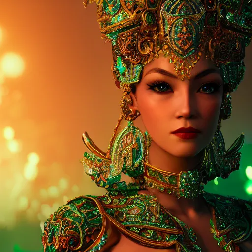 Prompt: portrait of wonderful princess of emerald with fair skin, glowing, ornate and intricate, jaw dropping, dynamic lighting, intricate and detailed, 4 k octane render,