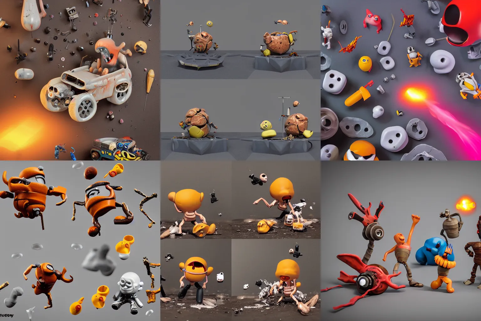 Prompt: dissection of angry screaming ceramic exploding crash miniature toy resin Figure falling apart, c4d, 3d primitives, in a Studio hollow, surrounded by flying parts, explosion drawing, by pixar, beeple, by jeff koons, blender donut tutorial, by noah bradley, joints, bolts, buttons