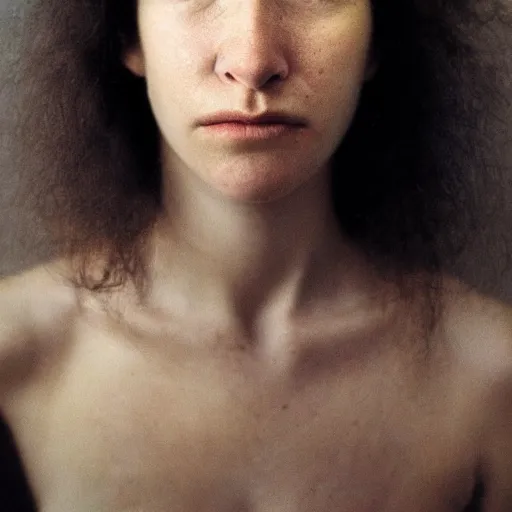 Image similar to a candid extreme closeup portrait of an expressive face of a really moved young woman by annie leibovitz