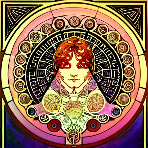 Image similar to psychedelic sacred geometry, intricate, sophisticated, ultra realistic, incredibly detailed, diagram, illustration, trending on artstation, art by alphonse mucha