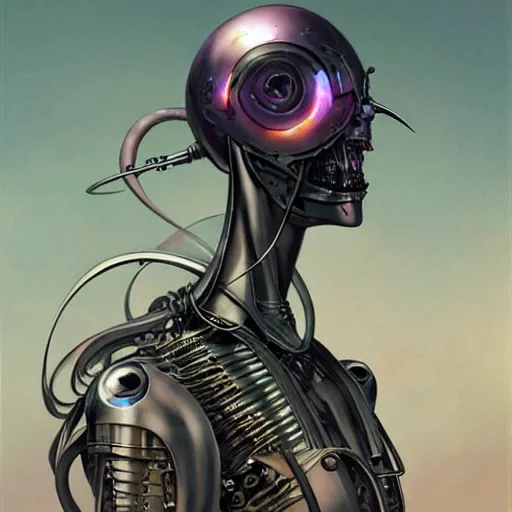 Prompt: amish cyborg with one robotic eye, highly detailed by peter mohrbacher, hajime sorayama, wayne barlowe, boris vallejo, aaron horkey, gaston bussiere, craig mullins