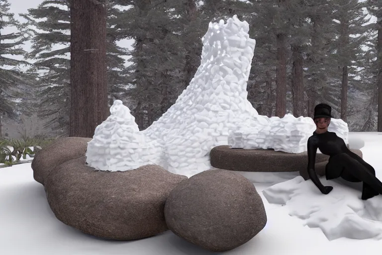 Image similar to a beautiful woman made out of snow and ice sitting by a campfire and slowly melting, by iris van herpen, unreal engine 5