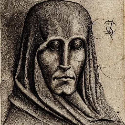 Prompt: four faced creature, drawn by da vinci