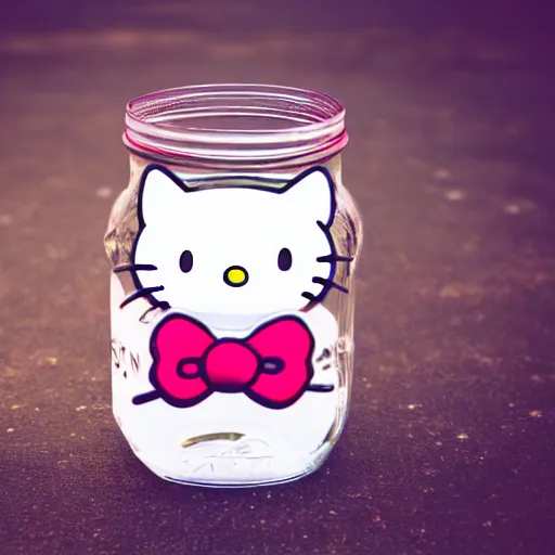 Image similar to hello kitty in a mason jar, 4 k, hyper realistic, dslr, high resolution, landscape, beautiful