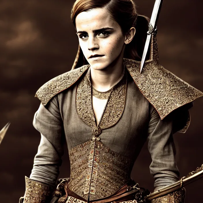 Image similar to full length photo of emma watson as an ottoman warrior, highly detailed, 4 k, hdr, smooth, sharp focus, high resolution, award - winning photo