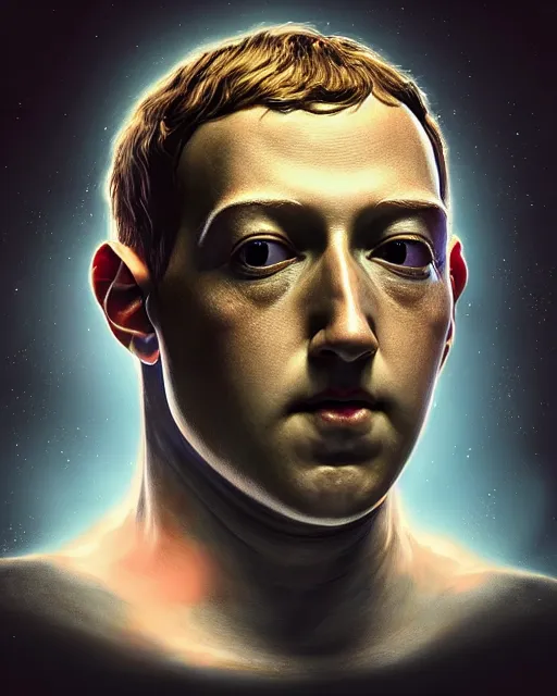 Prompt: A 3D model of a giant floating head in space of a mark zuckerberg alien, fantasy art, in the style of artgerm, illustration, epic, fantasy, intricate, hyper detailed, artstation, concept art, smooth, sharp focus, ray tracing, vibrant, artgerm, award winning art, ray tracing