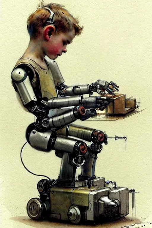 Image similar to (((((1950s a boy working on his robot . muted colors.))))) by Jean-Baptiste Monge !!!!!!!!!!!!!!!!!!!!!!!!!!!