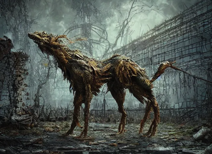 Image similar to detailed concept art nightmare Chernobyl mutated animal in full intricate detail, ultra detailed, digital art, octane render, 4K, dystopian, micro details