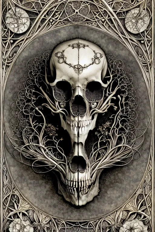 Image similar to art forms of nature by ernst haeckel, memento mori by arthur rackham, ornate antique porcelain beautiful skull mask, ultrasharp, photorealistic, hyperdetailed, octane render, polished, art nouveau, neo - gothic, gothic, intricate ornamental organic filigree, art nouveau botanicals, art forms of nature by ernst haeckel, horizontal symmetry, symbolist, visionary