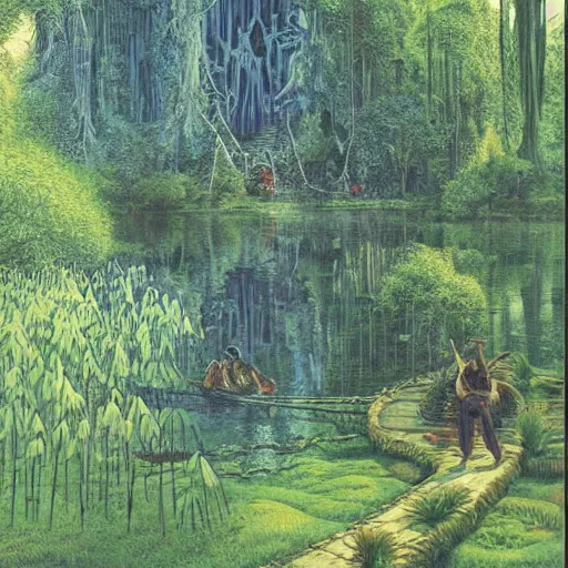 Image similar to castle in the willow tree forest, Darrell K Sweet, felix Kelly