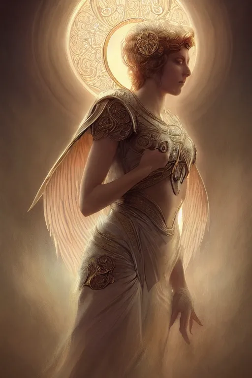 Image similar to A beautiful digital painting of a female Seraphim, princess, intricate, cinematic lighting, highly detailed, digital painting, Artstation, concept art, smooth, sharp focus, illustration, art by Tom Bagshaw, Artgerm and Greg Rutkowski