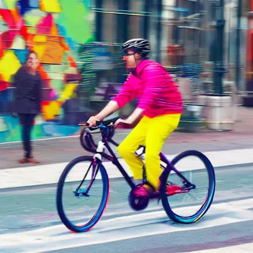 Prompt: a person riding a rocket-powered bicycle, hyper color styled photograph