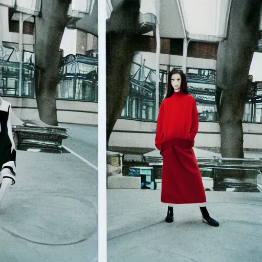 Image similar to realistic photoshooting for a balenciaga dore lookbook, color film photography, portrait of a woman, photo in style of david rudnick, 3 5 mm,