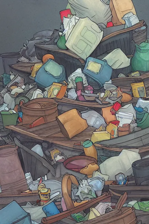 Image similar to fullstack of trash, realistic, art by jacqueline e, color by tafy laplanche, background by bo feng lin