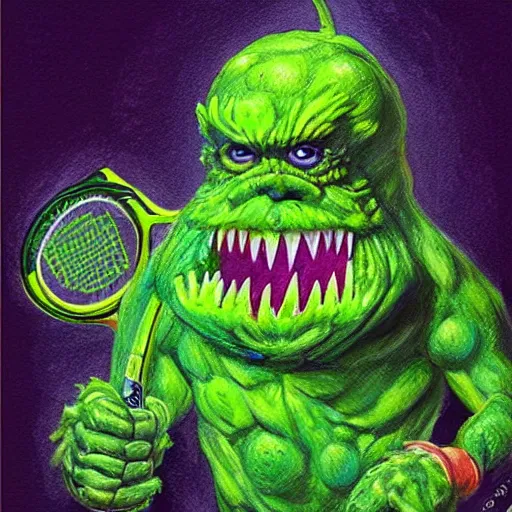 Image similar to a tennis ball monsters, colorful, digital art, fantasy, magic, chalk, trending on artstation, ultra detailed, professional illustration by basil gogos