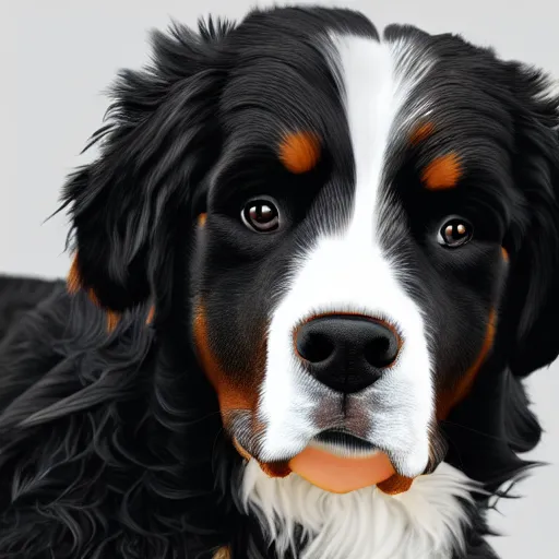 Image similar to portrait of a cute bernese dog, art by elke vogelsang, 8 k ultra realistic, trending on artstation, 4 k, hyperrealistic, focused, extreme details, unreal engine 5, cinematic, masterpiece