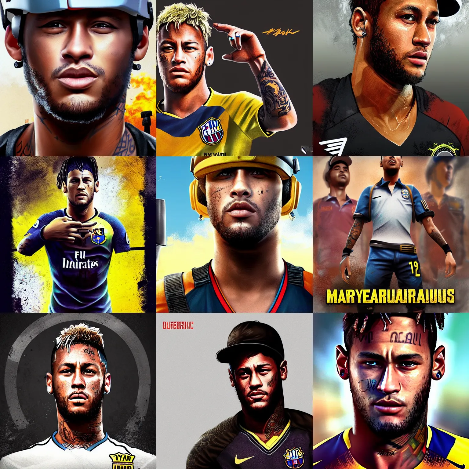 Prompt: neymar as a PUBG character digital illustration portrait design by, Mark Brooks and Brad Kunkle detailed, gorgeous lighting, wide angle action dynamic portrait