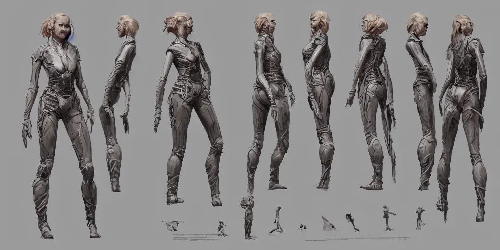 Image similar to samara weaving running down a dream, character sheet, hot toys, fine details, concept design, contrast, kim jung gi, greg rutkowski, trending on artstation, 8 k, full body, turnaround, front view, back view, ultra wide angle