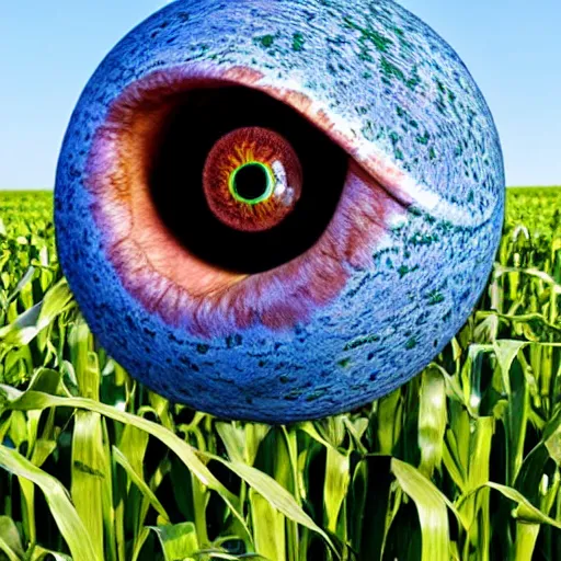 Image similar to model of a giant eyeball! in a farmers corn field