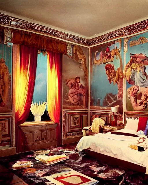 Prompt: the image is a lost hollywood film still 1 9 5 0 s photograph of the greek god poseidon's bedroom. vibrant cinematography, anamorphic lenses, crisp, detailed image in 4 k resolution.