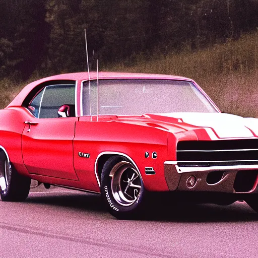 Prompt: still of an american muscle car, film grain