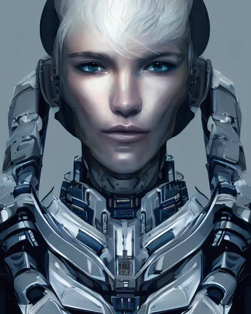 Image similar to the face of a cybernetic! fashion model! mecha, scifi, ghost in the shell, intricate sci fi panels made of metal, elegant, highly detailed panel cuts, greeble detail, caustics and refraction, digital painting, artstation, concept art, high tech fantasy, sharp focus, illustration, art by marco plouffe arstation