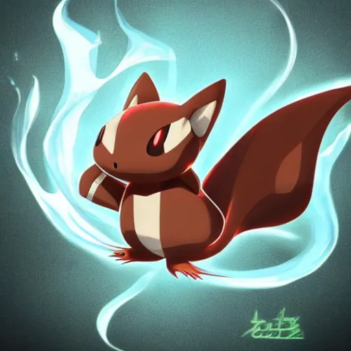 Prompt: A pokemon that looks like A gliding flying squirrel, spraying water like a shower under its body ，Trending on art station. Unreal engine.