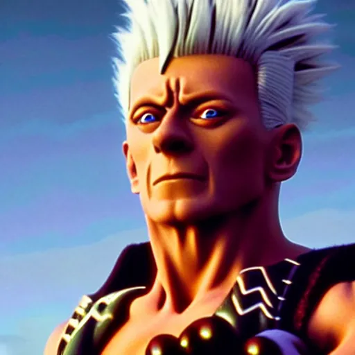 Image similar to a photograph of jean pierre polnareff from a live action version of jojo's bizarre adventure, filmic, cinematographic