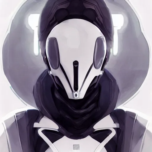 Prompt: full body portrait of a character in futuristic sleek clothes, white tailcoat, wearing a white insectoid mask with many lenses for eyes, dramatic lighting, illustration by Greg rutkowski, yoji shinkawa, 4k, digital art, concept art, trending on artstation