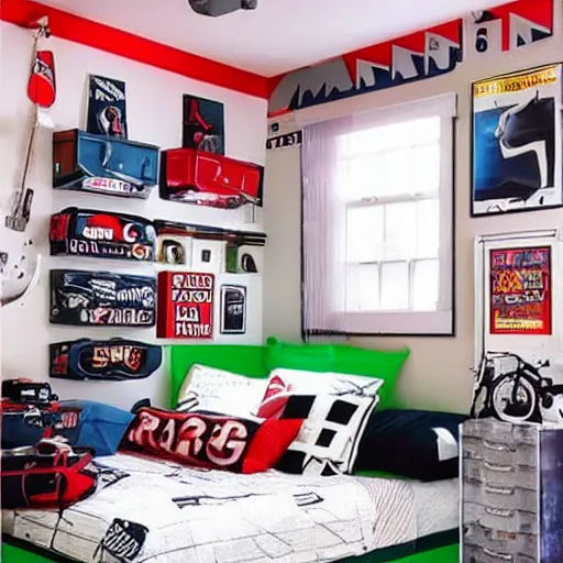 Prompt: 90s style teenage boy's bedroom.