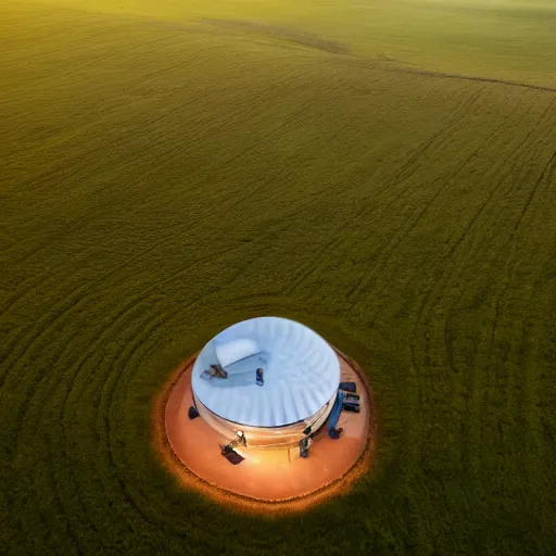 Prompt: a giant ufo flying towards a farmhouse, photography, 8 k, studio lighting,