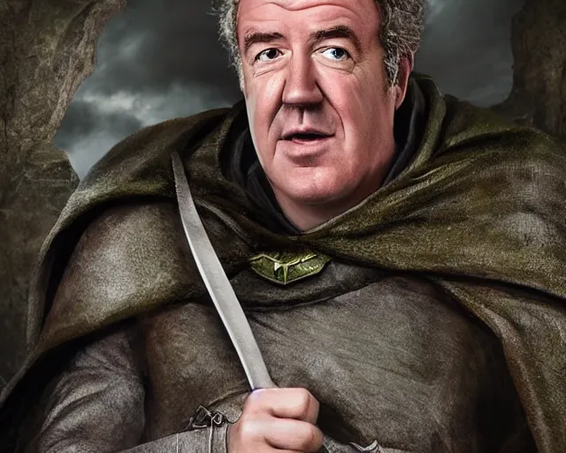 Image similar to jeremy clarkson in lord of the rings, character art, by various concept artists, redshift render, hyperrealistic face, photorealistic render