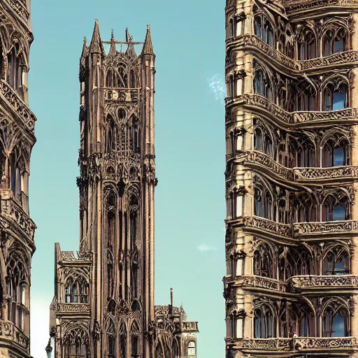 Image similar to gothic architecture with many balconies flappy wavy made from ligaments bones tendons 8 k detailed hd digital render steampunk award winning salvador dalle