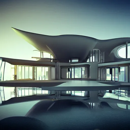 Prompt: Futuristic house with parametric architecture, octane render, cinematic lighting